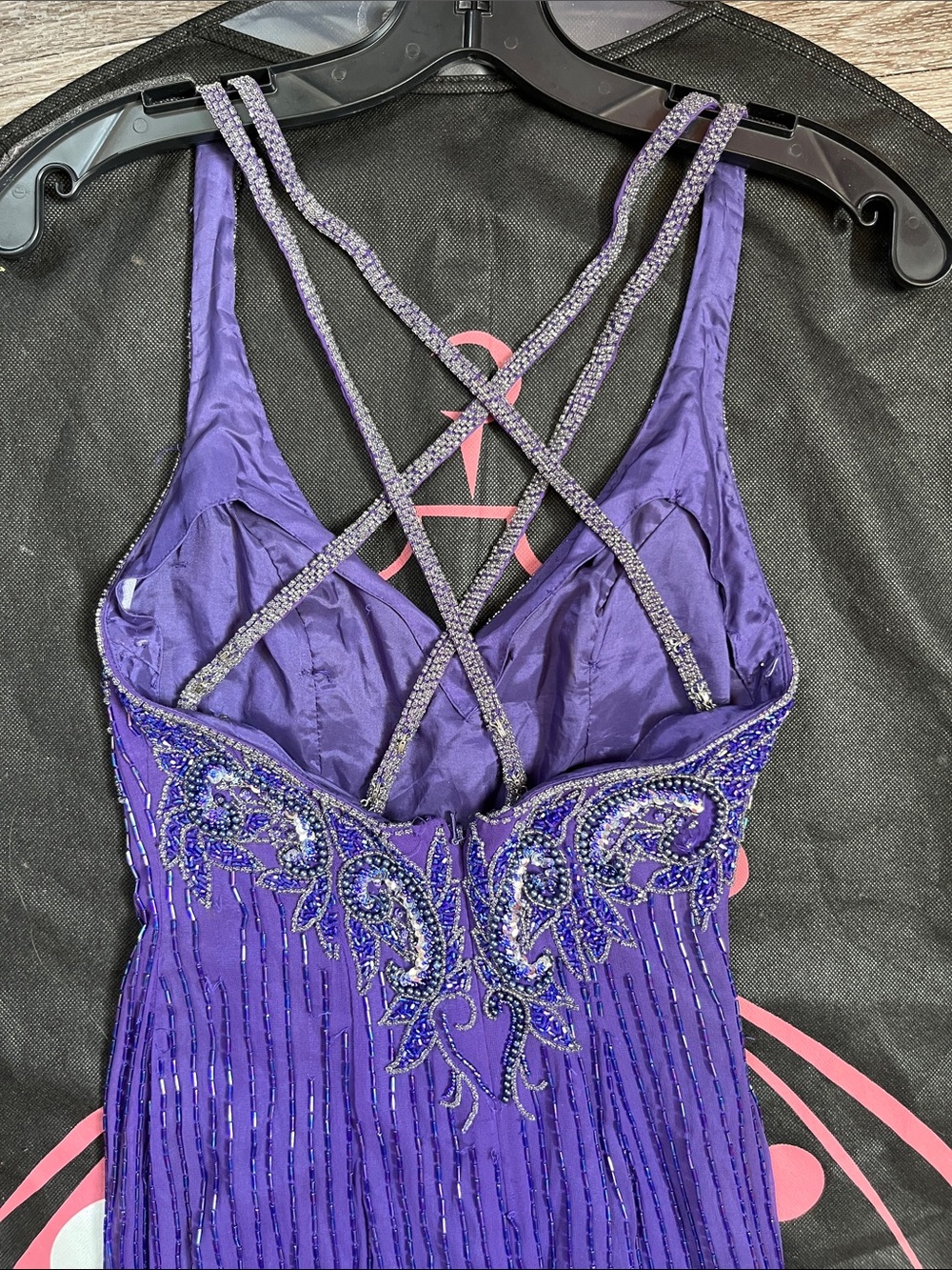 Beaded Purple Prom Dress with V-Neck - Picture 10 of 16